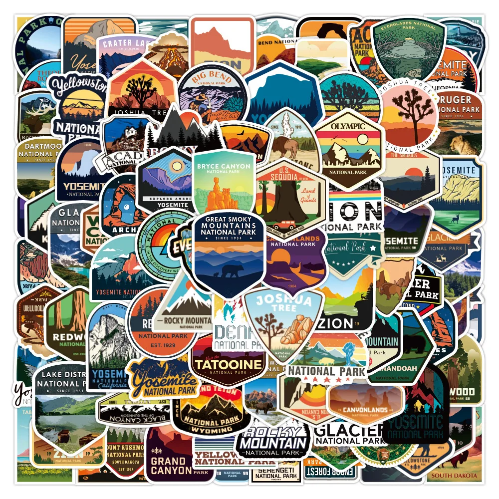 

100pcs National Park Graffiti Stickers Notebook Loki Water Cup Fridge Laptop Pad Bicycle Luggage Sticker Guitar Stationery Gift