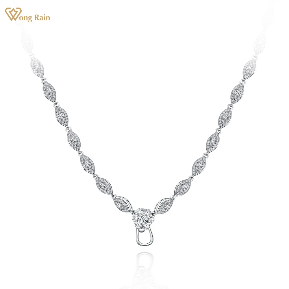 

Wong Rain 925 Sterling Silver Created Moissanite Gemstone Wedding Party Collocation Pendant Necklace Fine Jewelry Length 45 CM