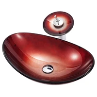 goods red color unique wash basin vessel bowl bathroom sink glass designer basin for hotel