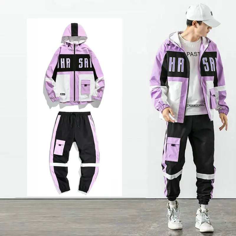 

Hip Hop Men Casual Zipper Set 2021 Autumn Tracksuit Set Male Sweatshirt Pocket Fashion Jackets Men Tracksuit Sets Mens set