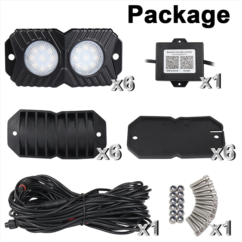 RGB LED Rock Light 6 Pods Lights Multimode APP Bluetooth Control Neon for ATV UTV 4x4 Boat Car Vehicle Underbody | Автомобили и