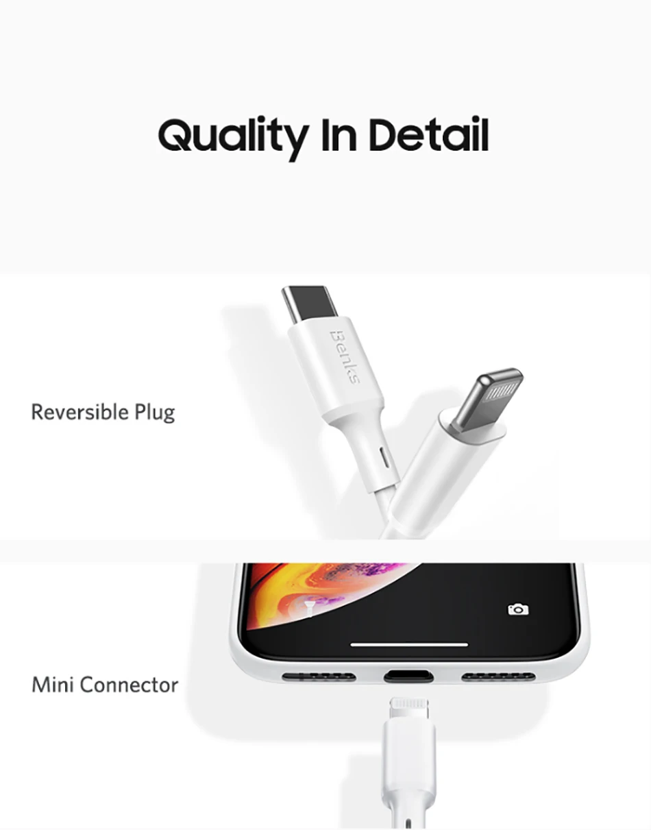 Benks MFi PD кабель для быстрой зарядки для iPhone 11 Pro MAX X XR XS 8 Plus type C-Lightning Кабели для телефонов для iPad Pro шнур зарядного устройства