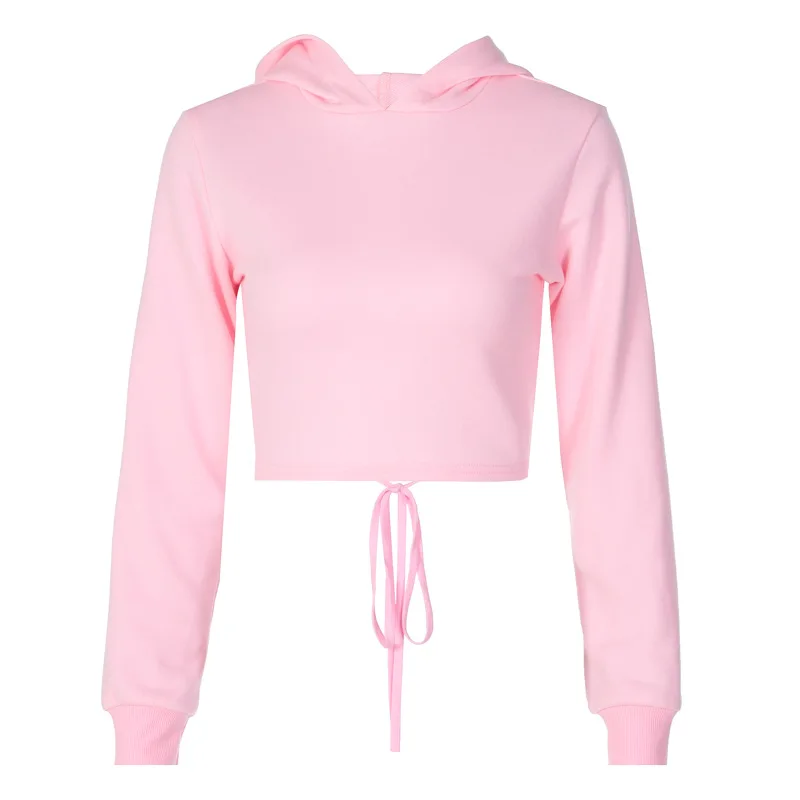 

Womens Fashion Sweatshirt Backless Long-sleeved Sweatshirt Fresh Solid Color Exposed Navel Bandage Hooded Sweatshirt Streetwear