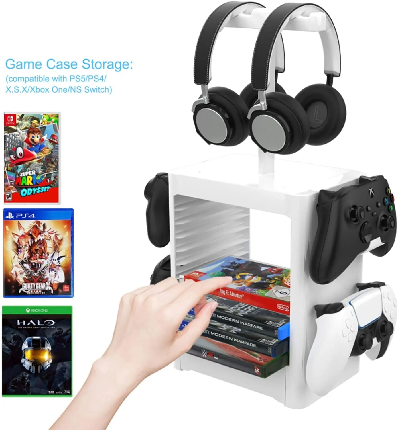

Organizer For PS5 Ninendo Switch Game Card Storage Stand For Xbox PS 4 Joy-Con Controllers, Pro Controllers, Headsets Holder