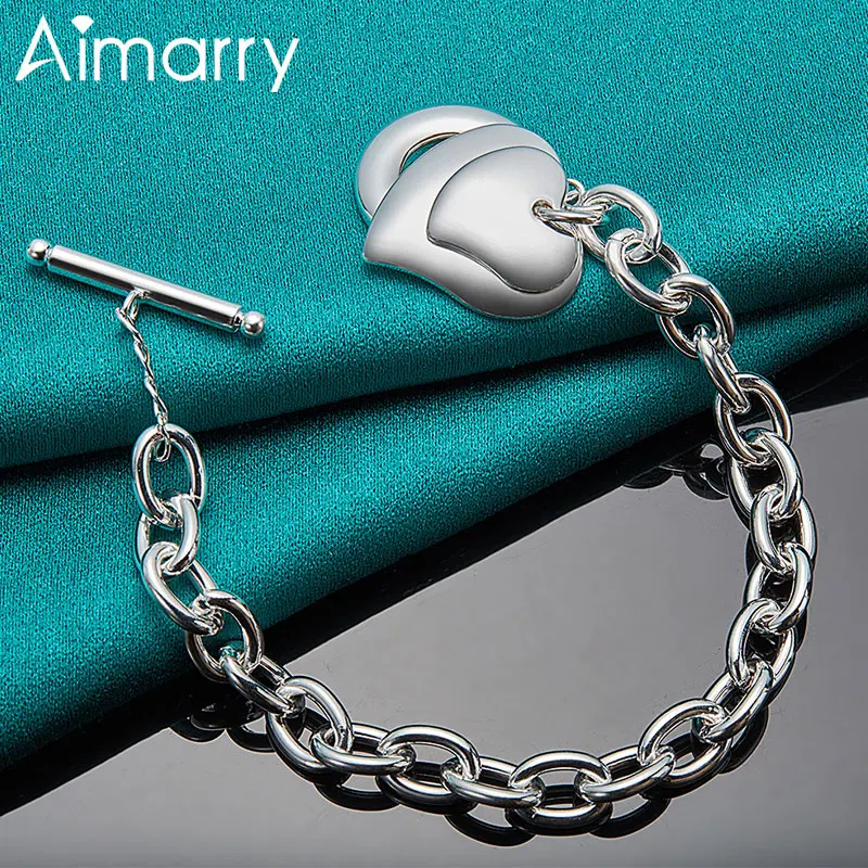 

Aimarry 925 Sterling Silver Double Love Heart Pendant Bracelet For Charm Women Party Engagement Wedding Gifts Fashion Jewelry
