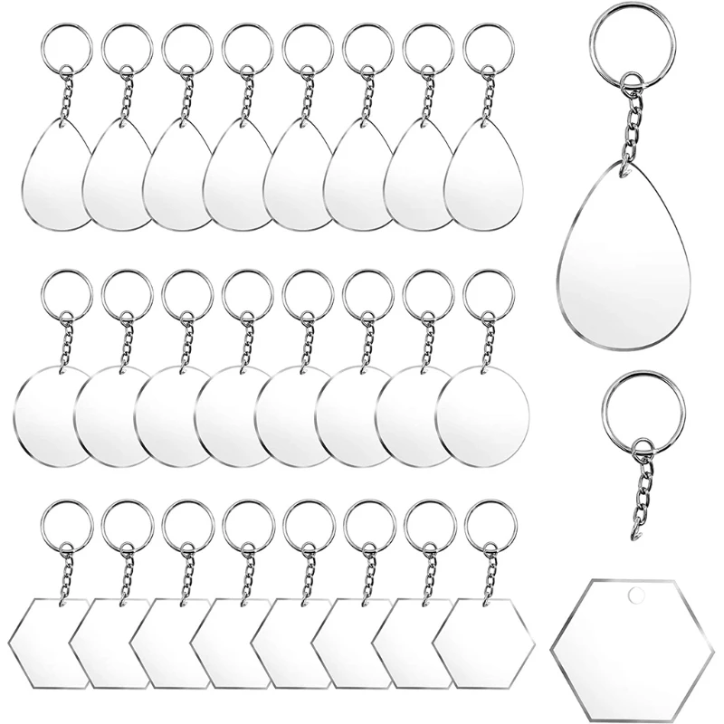 

1 Set Acrylic Keychain Blanks with Key Rings Jump Rings Clear Discs Circles Set