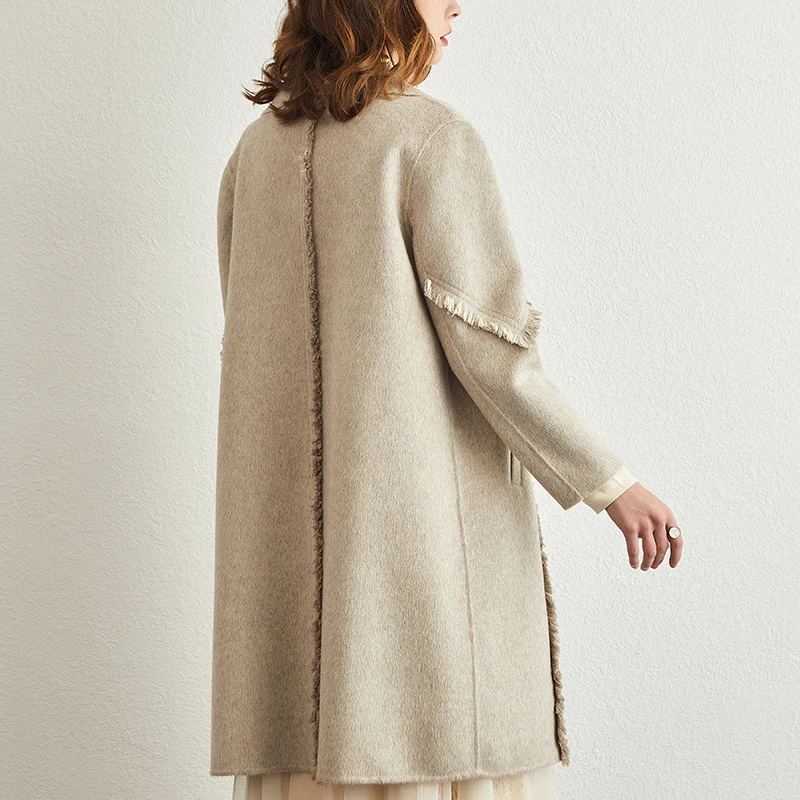 

100% cashmere coat women spring winter 2020 double faced woolen coat women's long high-end Hepburn zero cashmere wool coat trend
