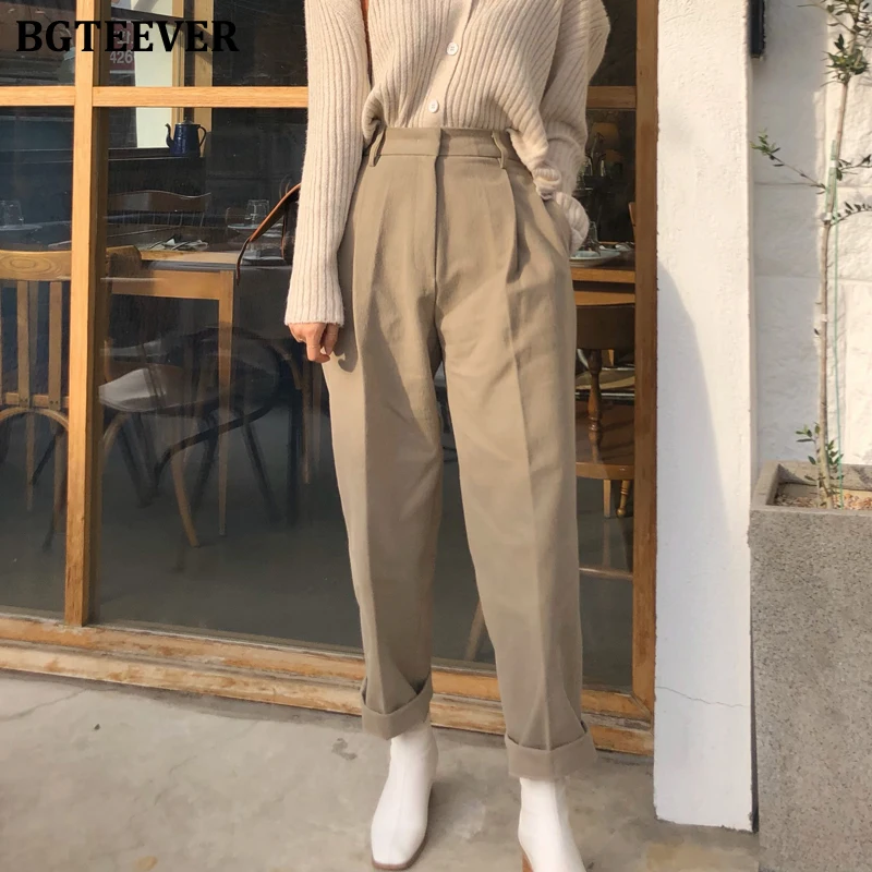 BGTEEVER Модные свободные штаны с высокой талией для женщин повседневные длинные