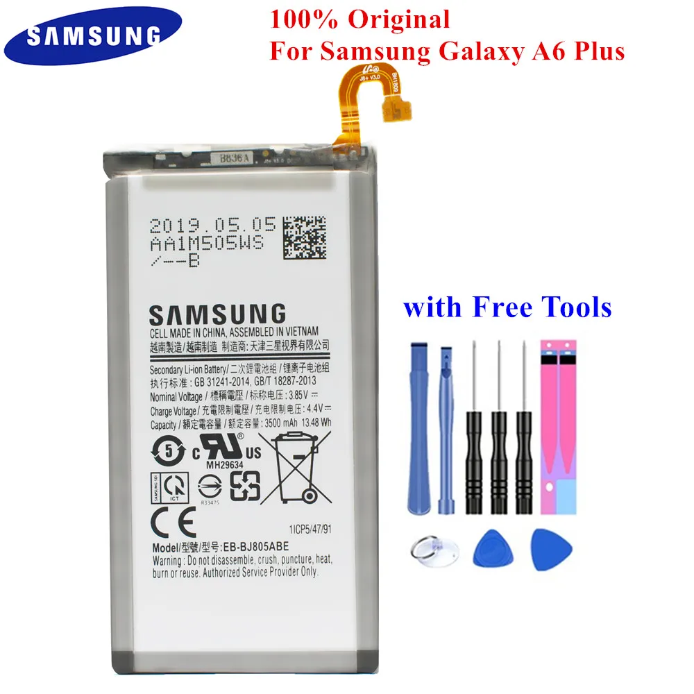 Оригинальная Аккумуляторная батарея Samsung телефон Galaxy A6 Plus + A605G A6050 A605K A605FN A605GN 3500