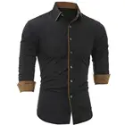 Рубашка мужская пуховая с длинными рукавами, Повседневная модная классическая сорочка из хлопка и размера плюс, однотонная в деловом стиле