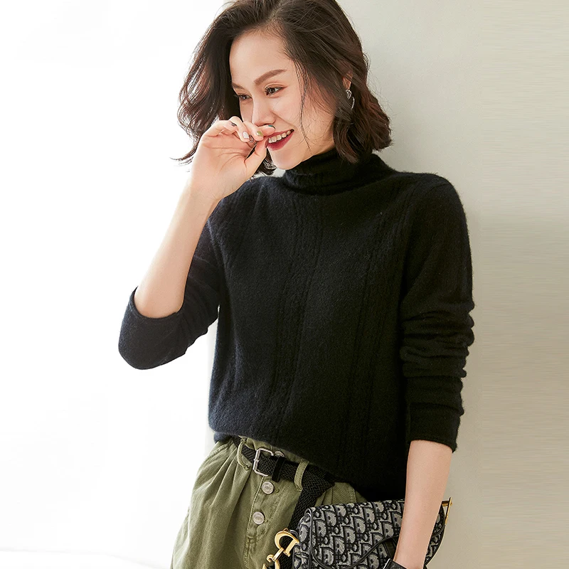 adohon 2020 woman winter 100% Cashmere sweaters autumn knitted Pullovers High Quality Warm Female thickening Turtleneck