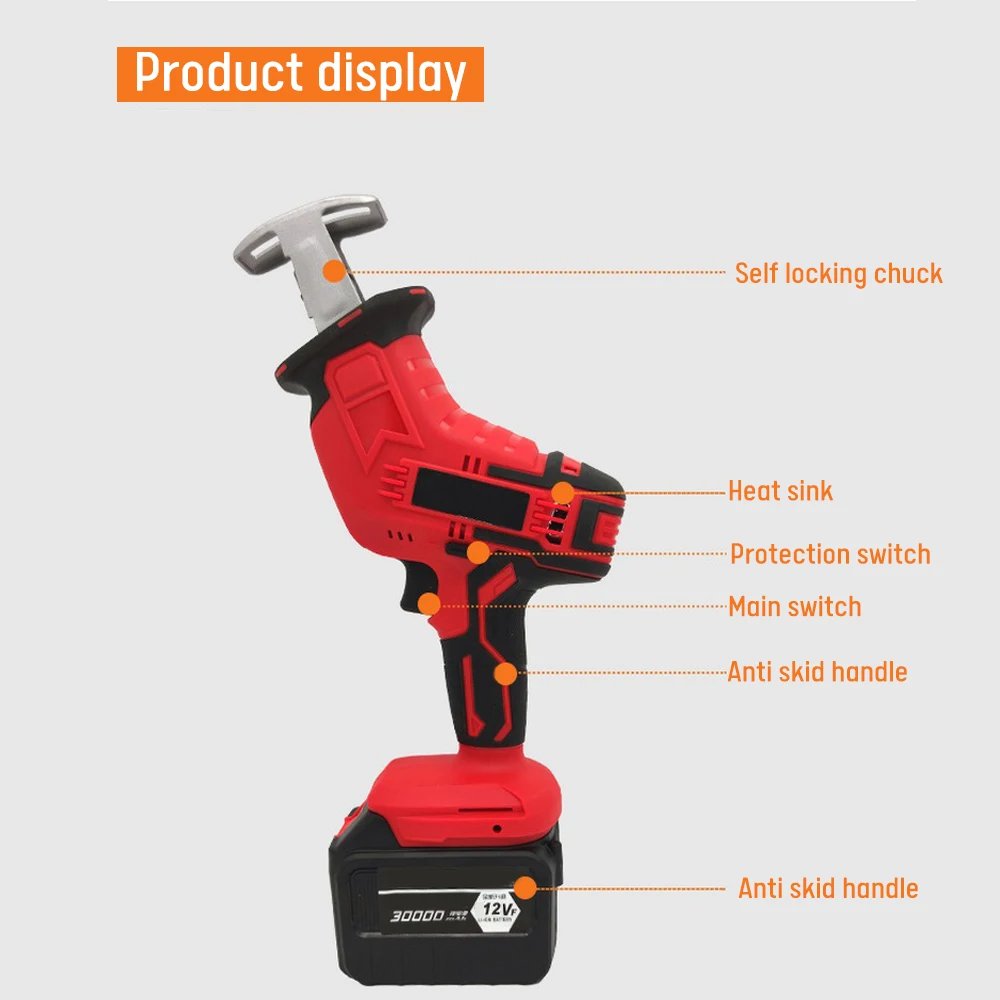 

21V Reciprocating Saw Cordless Electric Saw Rechargeable Lithium Ion Battery Woodworking Cutting Machine Power Tool