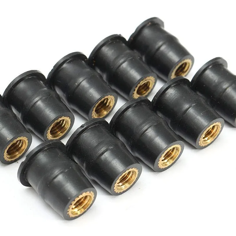 Резиновые гайки-втулки для крепления без сверления Motorcycle M4/M5/M6 на ветровом стекле, обтекателе и капоте мотоцикла, комплект из 10 штук.