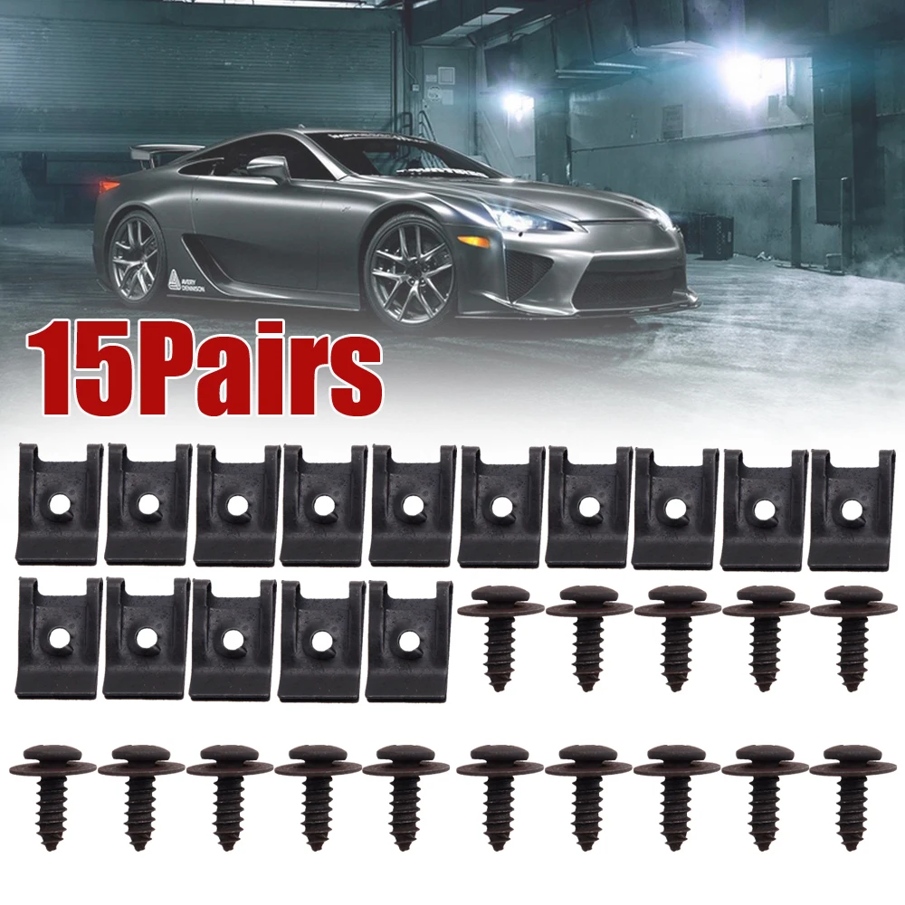 

15Pcs Car Fastener Clips Screw U Type Nut Mounting Fastener Clips Automobile Fender Bumper Guard Plate Clamp Car Accessories