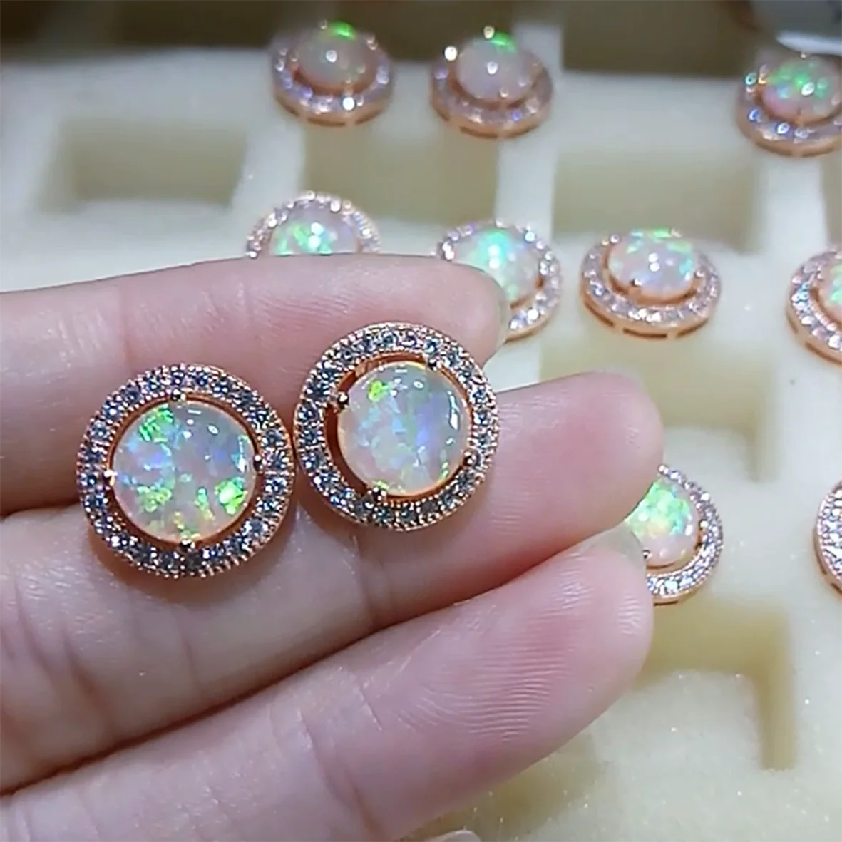 

Хит продаж с покрытием из розового золота 925 пробы серебряные огонь серьга из опалового стержня женские опаловые серьги для подарка