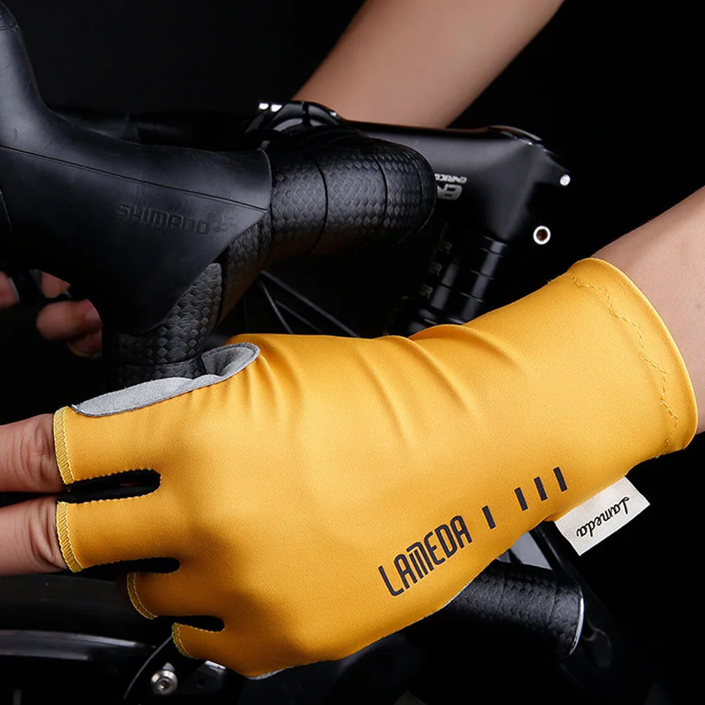 

LAMEDA Antiskid Slicone Palm Cycling Gloves SBR Shock Absorption Bicycle Gloves Half Finger Soft Reflectvie Bicycle Gloves