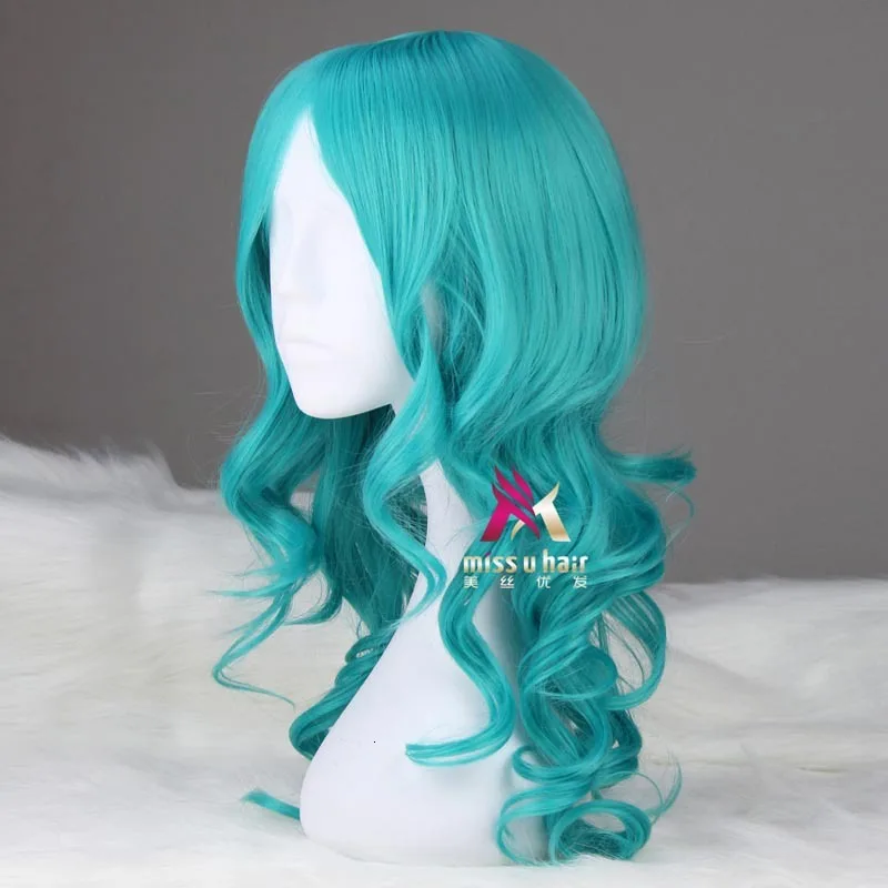 Длинные волнистые синтетические волосы зеленый цвет Sailor Moon Neptune Kaiou Michiru для