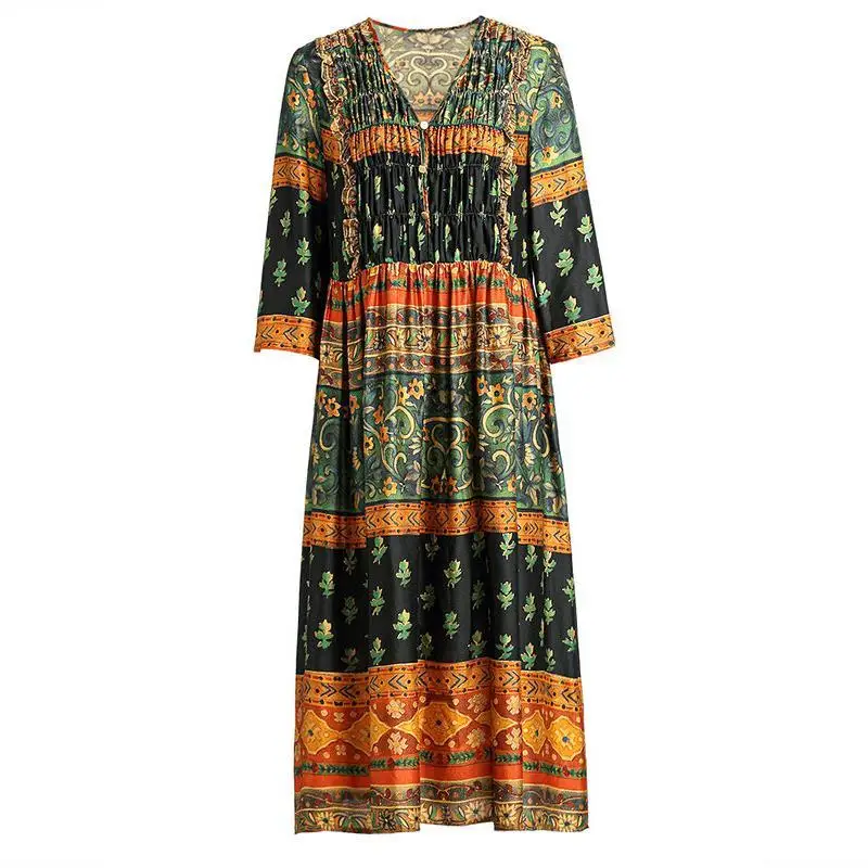 

2021 New Spring Big Brand Mulberry Silk Dress Mother Elegant Print Dress