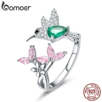 bamoer 100 925 sterling silver adjustable hummingbird gift luminous clear cz finger rings for women silver jewelry bsr016