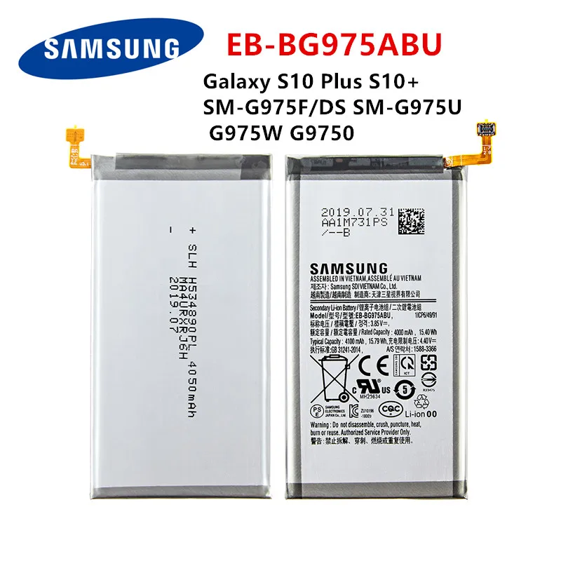 

SAMSUNG Orginal EB-BG975ABU 4100mAh Battery For Samsung Galaxy S10 Plus S10+ SM-G975F/DS SM-G975U G975W G9750 Mobile Phone