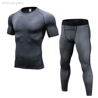 short t shirt leggings 2 piece tracksuit men work out clothing bodybuilding t shirt fitness leggings compression sports set