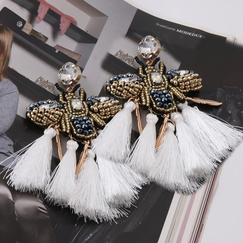 NeeFu WoFu Rhinestone Earrings Tassel Crystal Big Butterfly Earring Large Long Brinco Ear Accessories Oorbellen Christmas Gift | Украшения