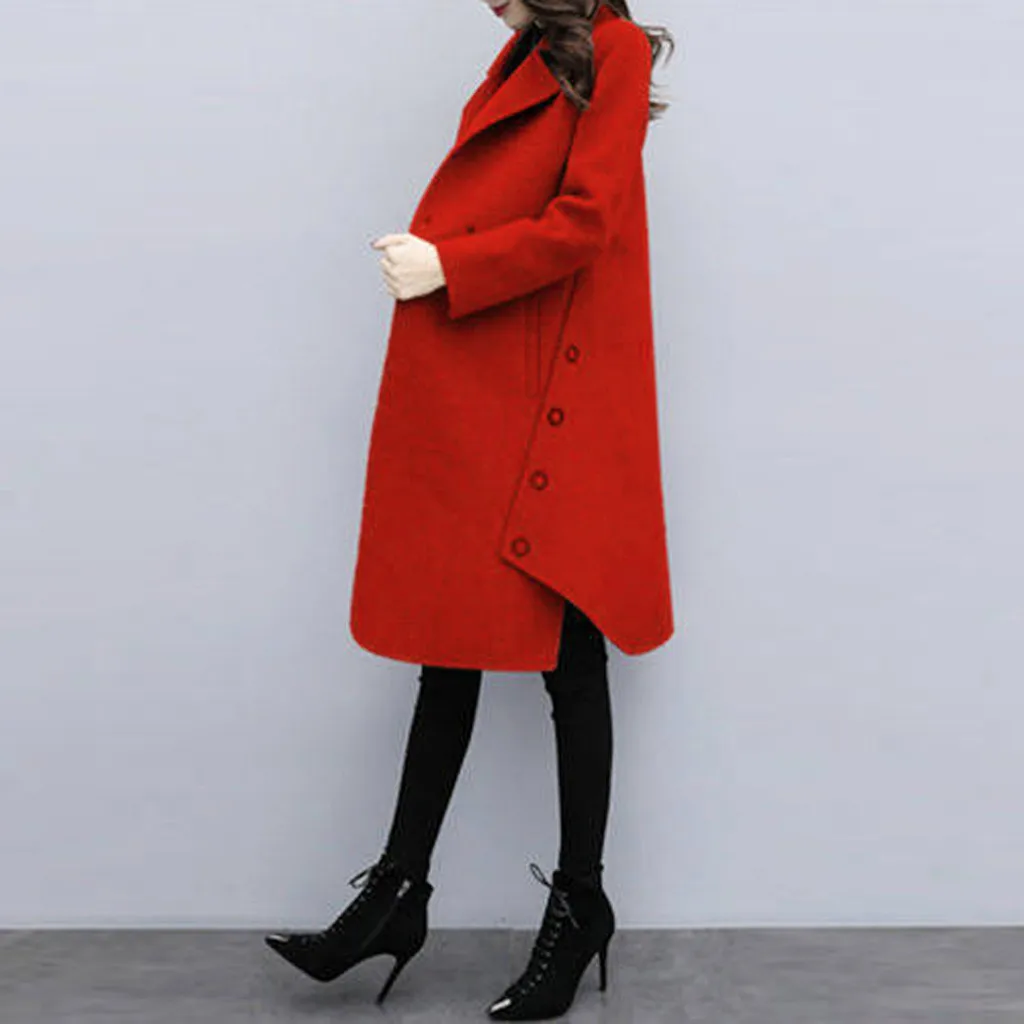 Women Outerwear Overcoat Autumn Winter Jacket New Fashion Long Woolen Coat Women Long Sleeve Slim Solid Female Wool Coats#108