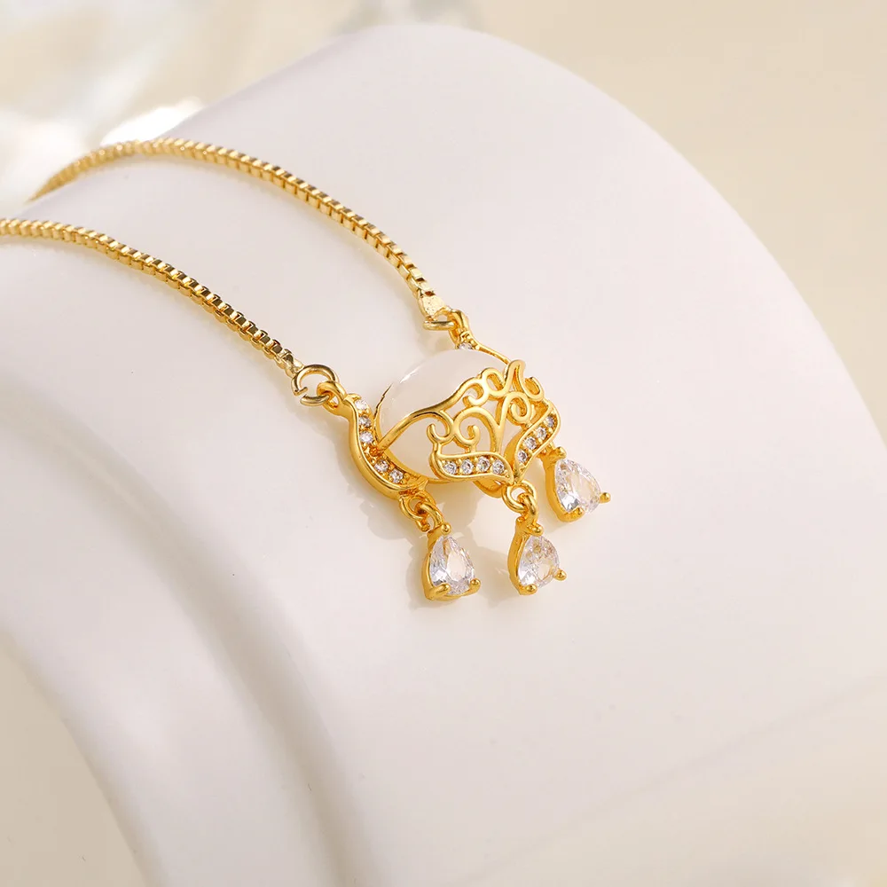 

Классическое роскошное золотое ожерелье с кулоном из фианита для женщин, модная цепочка с замком долговечности, ювелирное изделие, Подарок ...