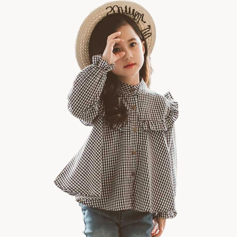 Блузка для девочек милая рубашка в клетку модная детская блузка с оборками