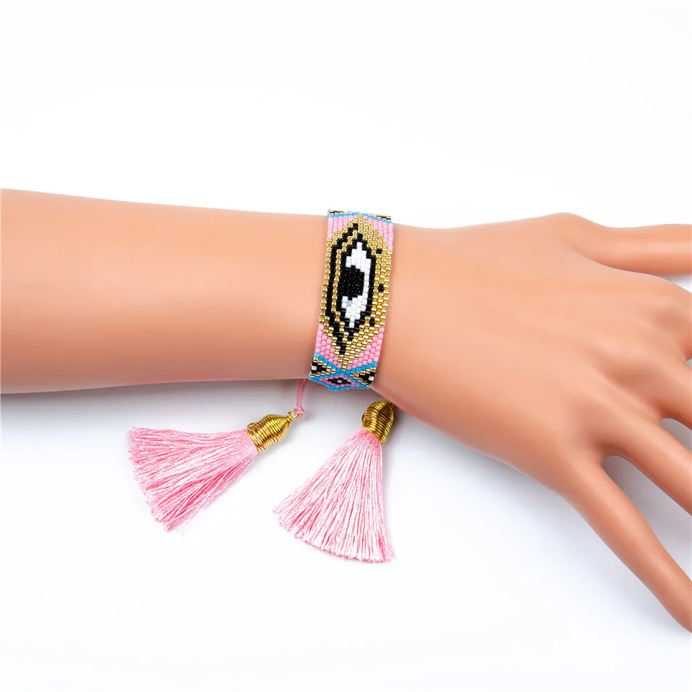 Женский браслет с кисточками ZHONGVI красным смайликом и кристаллами в форме глаза