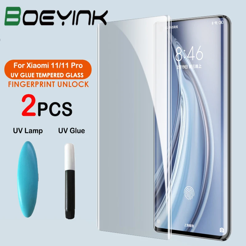 

Boeyink 2PCS UV Screen Protector For Xiaomi Mi 11 Pro Full Glue Tempered Glass For Xiaomi CC9 Pro Mi Note 10 Mi 10 Pro Glass