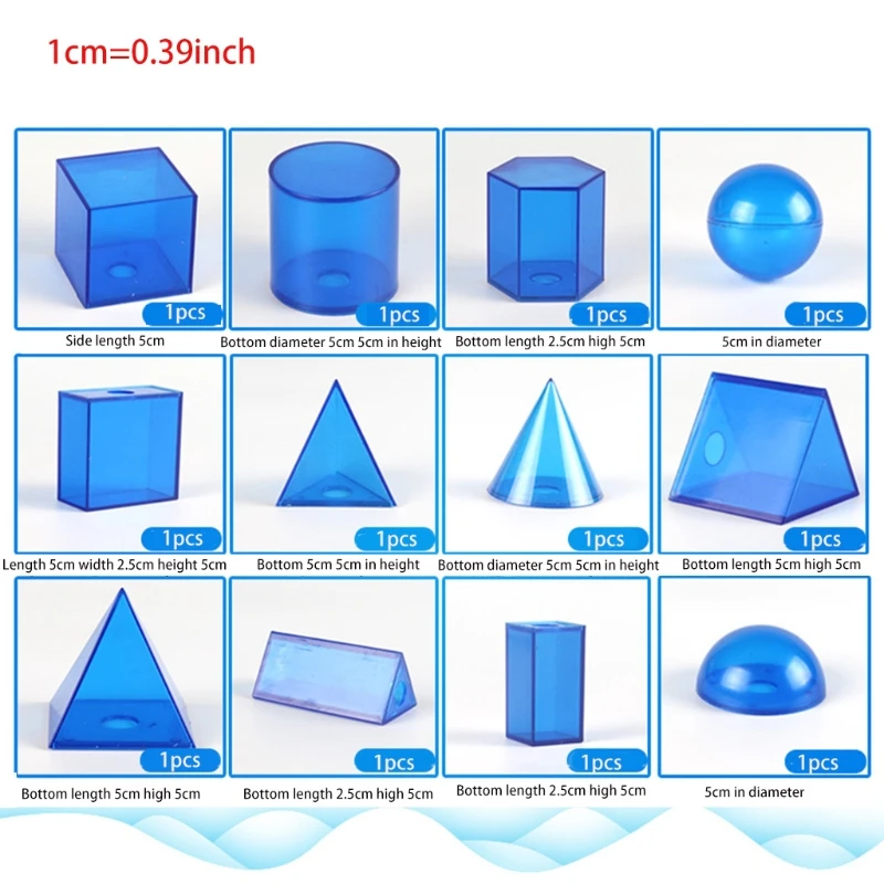 

12pcs Geometric Model Disassemble Cube Cylinder Cone Toy Math Resources Learning M17F