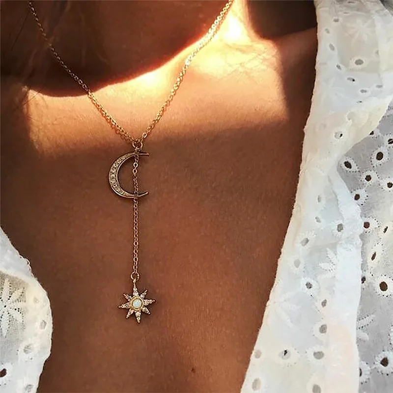 

Moon Party Layered Necklace Fashion Minimalism Korean Steampunk Fashion Necklace Women Harajuku Collier Femme Jewelry BY50XL