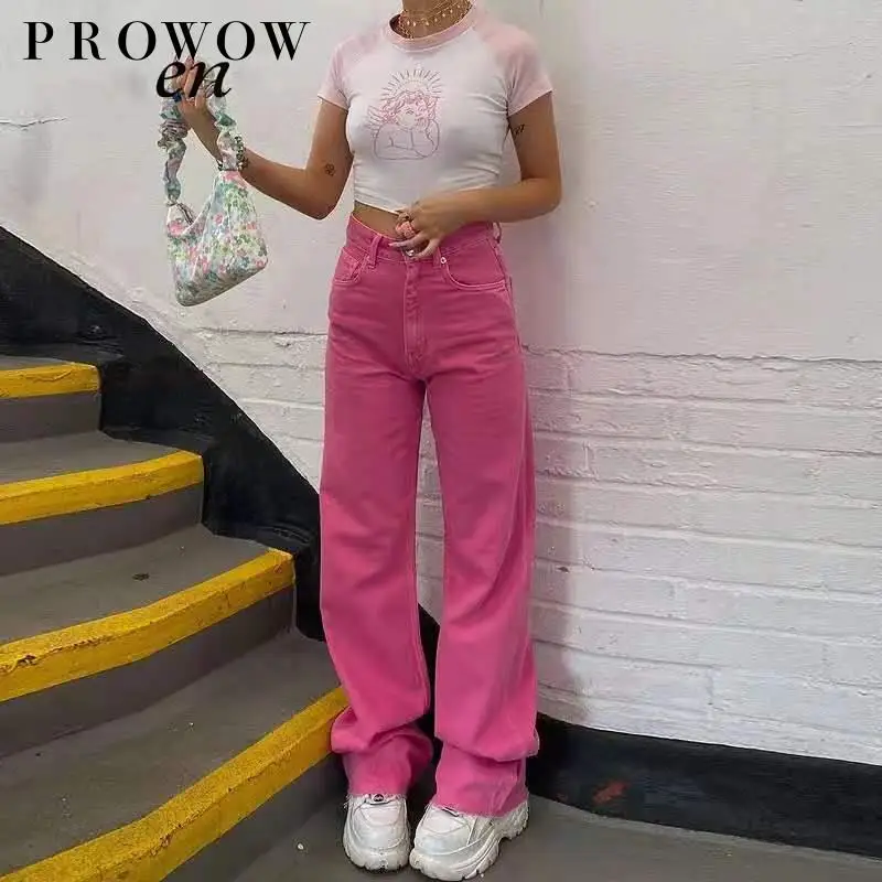 

Prowow The New 2021 Couture Show Thin Leisure Street Spice Of Tall Waist Straight Wide-legged Jeans Mopping Jeans