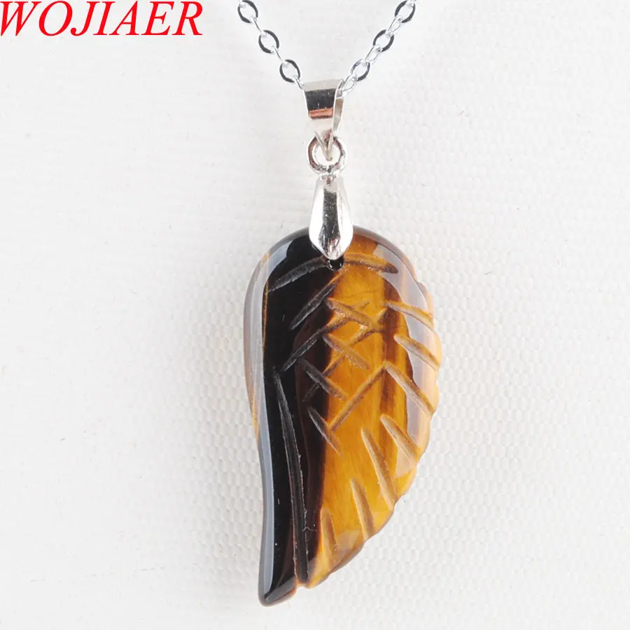 Tigers Eye Pendant Натуральные драгоценные камни, бусины крылья посеребренные Рейки чакра кулон ожерелье 18 дюймов WOJIAER PBN358 - Окраска металла: Tigers Eye Pendant