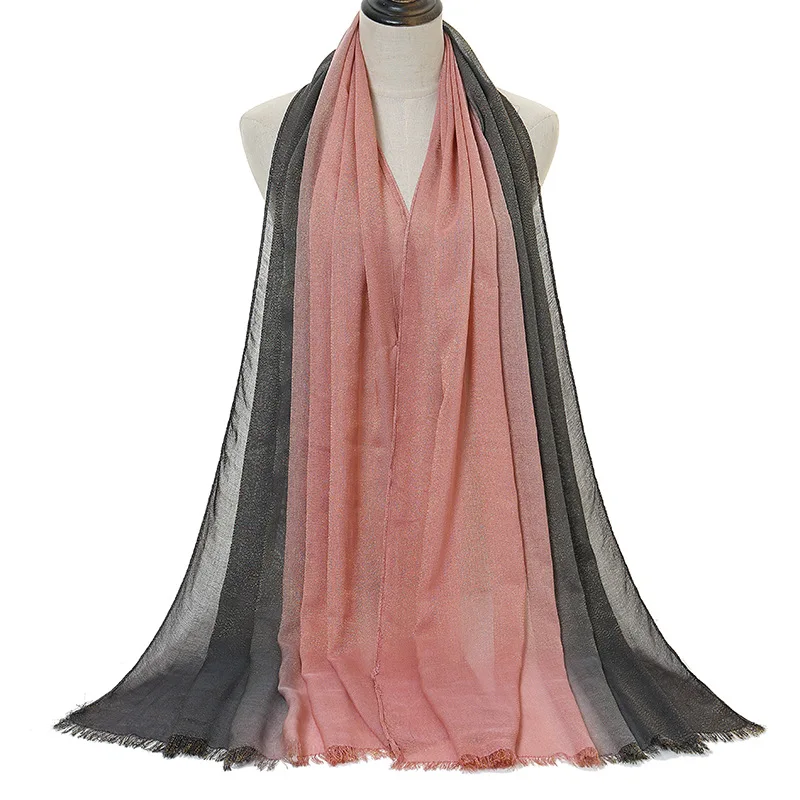 

Fashion Lurex Ombre Fringe Viscose Shawl Scarf Women High Quality Shiny Gliiter Neckerchief Foulard Muslim Hijab Sjaal 200*80Cm