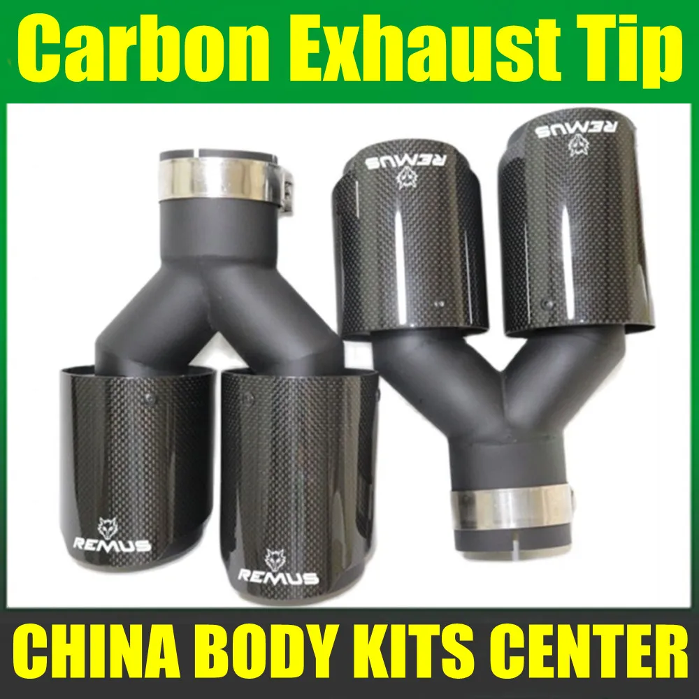 

2PCS Y Style Dual Glossy Carbon Fiber Stainless Steel Black Exhaust Pipe Universal Auto Double Muffler Tip With Remus Logo