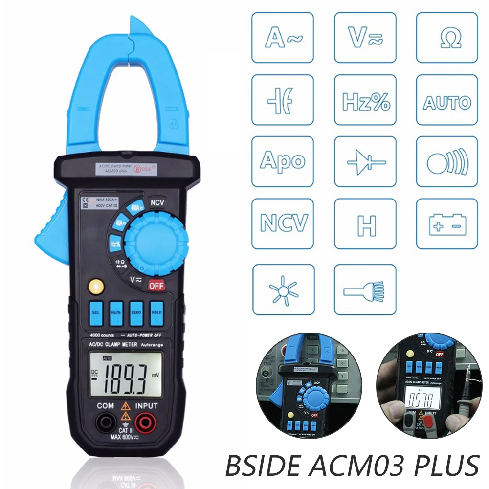 BSIDE ACM03 PLUS цифровой мультиметр 400A AC/DC токометр измеритель емкости частота тестер