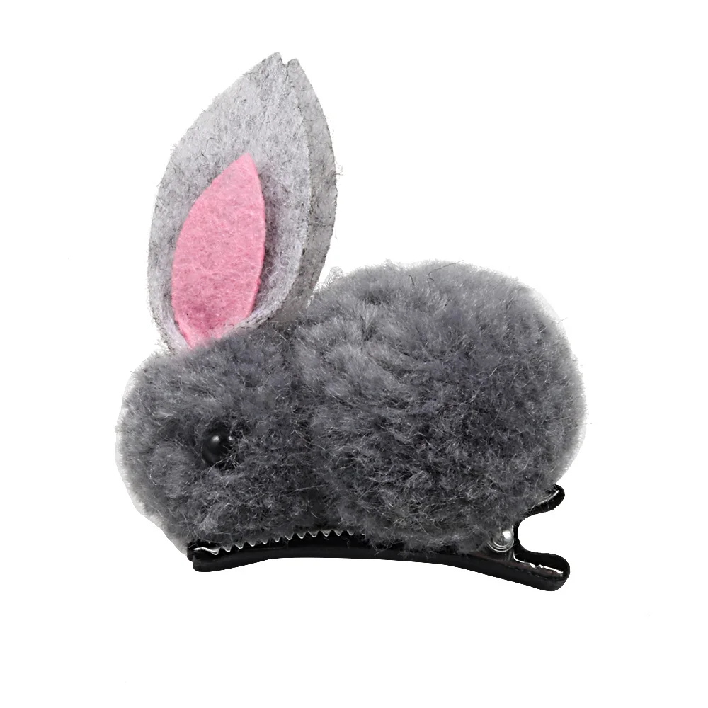 Hair clip grey Модная обувь с милыми помпонами из кроличьей шерсти кольцо женский галстук веревки в Корейском стиле с эластичной резинкой на резиновые резинки для волос Банни заколка для волос Детская Женские аксессуары для волос - Цвет: Hair clip grey