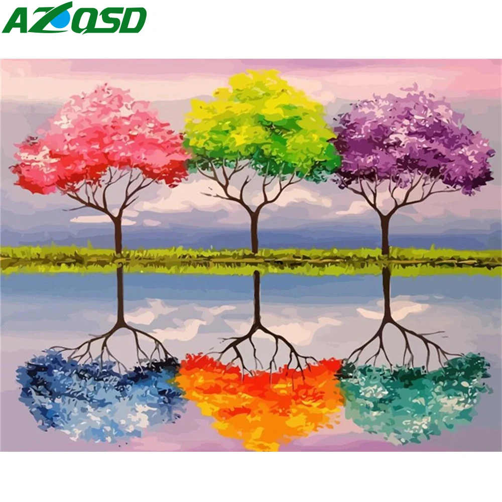 

AZQSD DIY Painting By Number Canvas Kits Tree Home Bedroom Wall Artwork 40x50cm Coloring By Numbers Landscape Unique Gift
