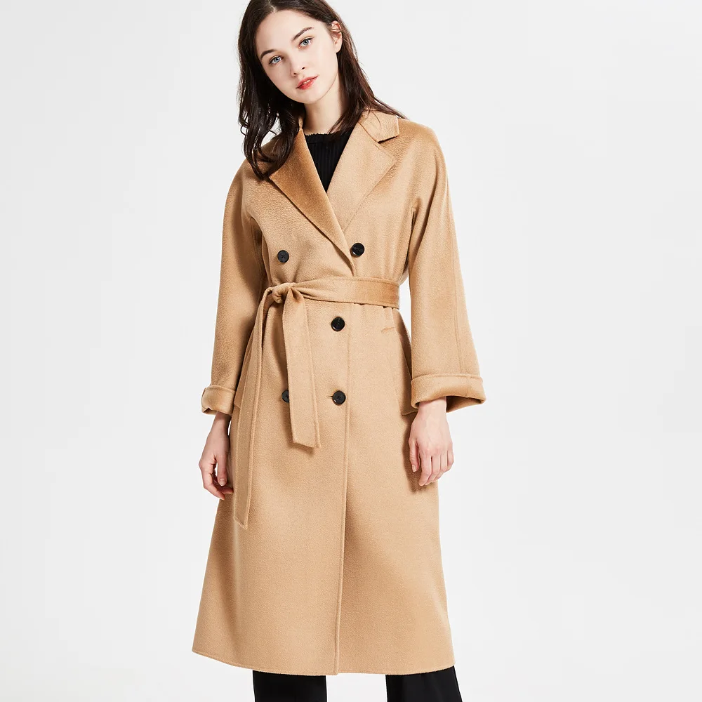 

Loose and Comfortable Wool Coat Classic Double Side Cashmere Water Ripple European and American Cashmere Overcoat Women's 7223