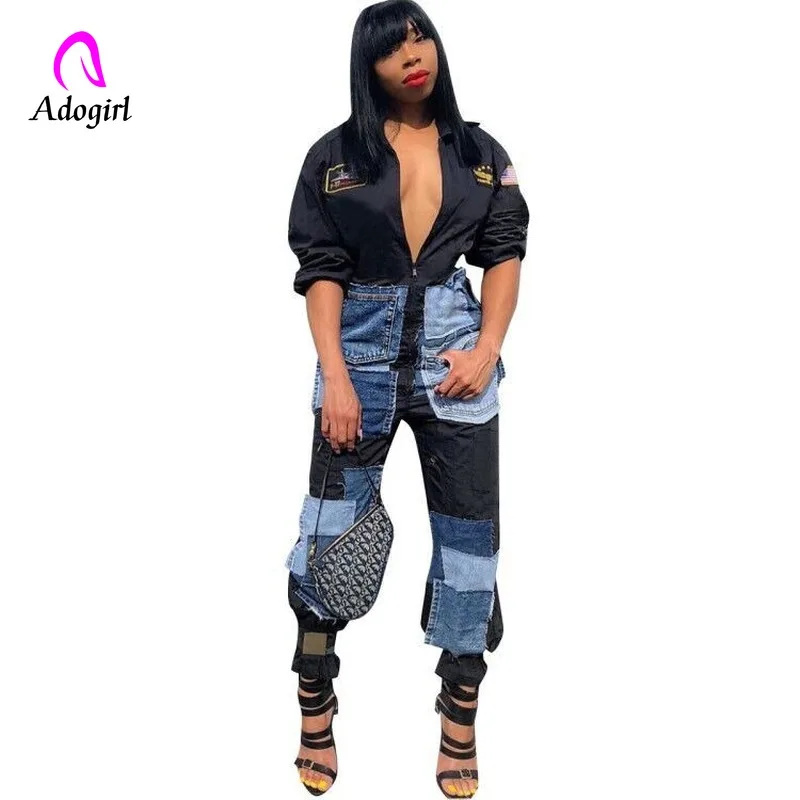 Искусственно состаренные джинсовые Для женщин комбинезон карман комбинезоны с