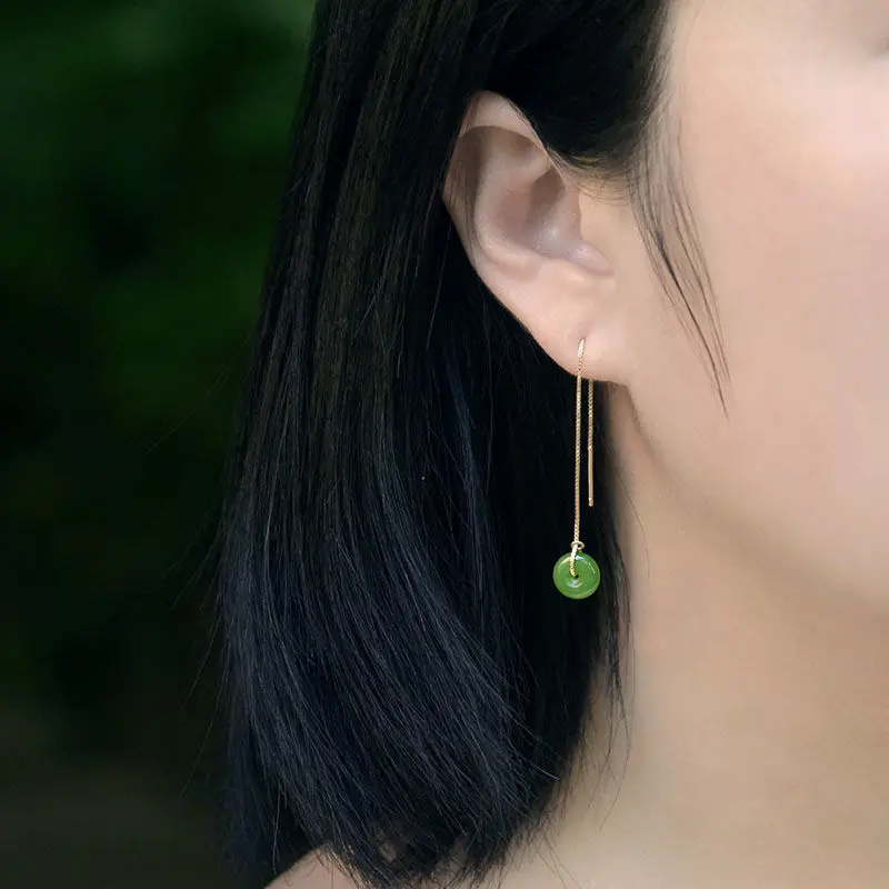 

New Silver Natural Hetian Jasper ear line Chinese style retro elegant fresh minority design charm women's brand jewelry
