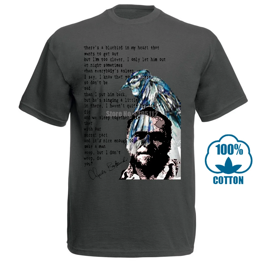 Темно-серый Charles Bukowski синяя птица новая белая хлопковая Футболка хипстер harajuku брендовая одежда мужская футболка Новинка топы с круглым вырезом - Цвет: Темно-серый