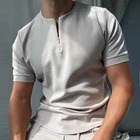 Повседневная однотонная мужская рубашка-поло, футболка на молнии с короткими рукавами, Мужской винтажный топ на молнии с круглым вырезом, пуловер, облегающий Топ, лето 2021