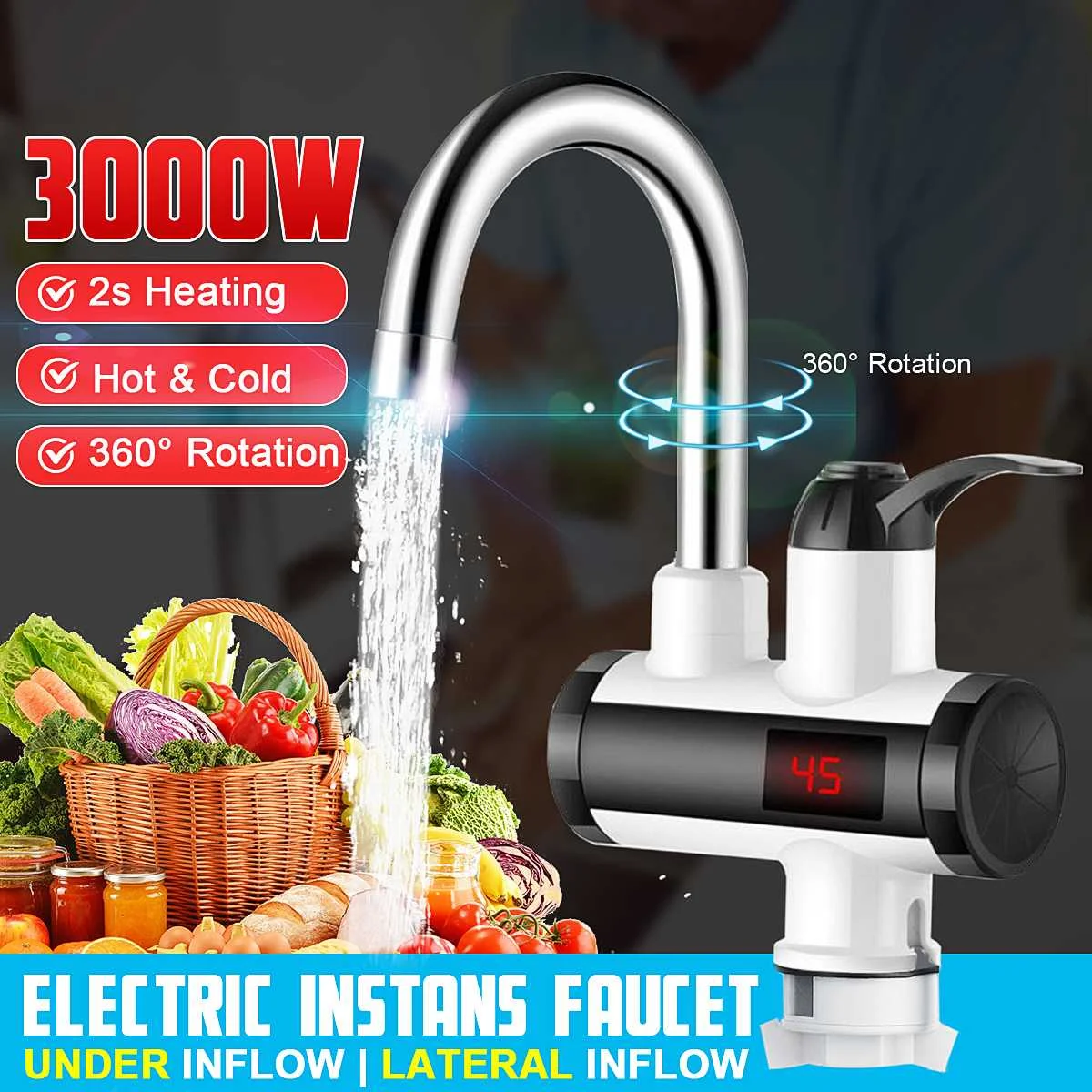 

220V 3000W Electric Kitchen Water Heater Tap Instant Hot Cold Heating Faucet Tankless Instantaneous Water Heater