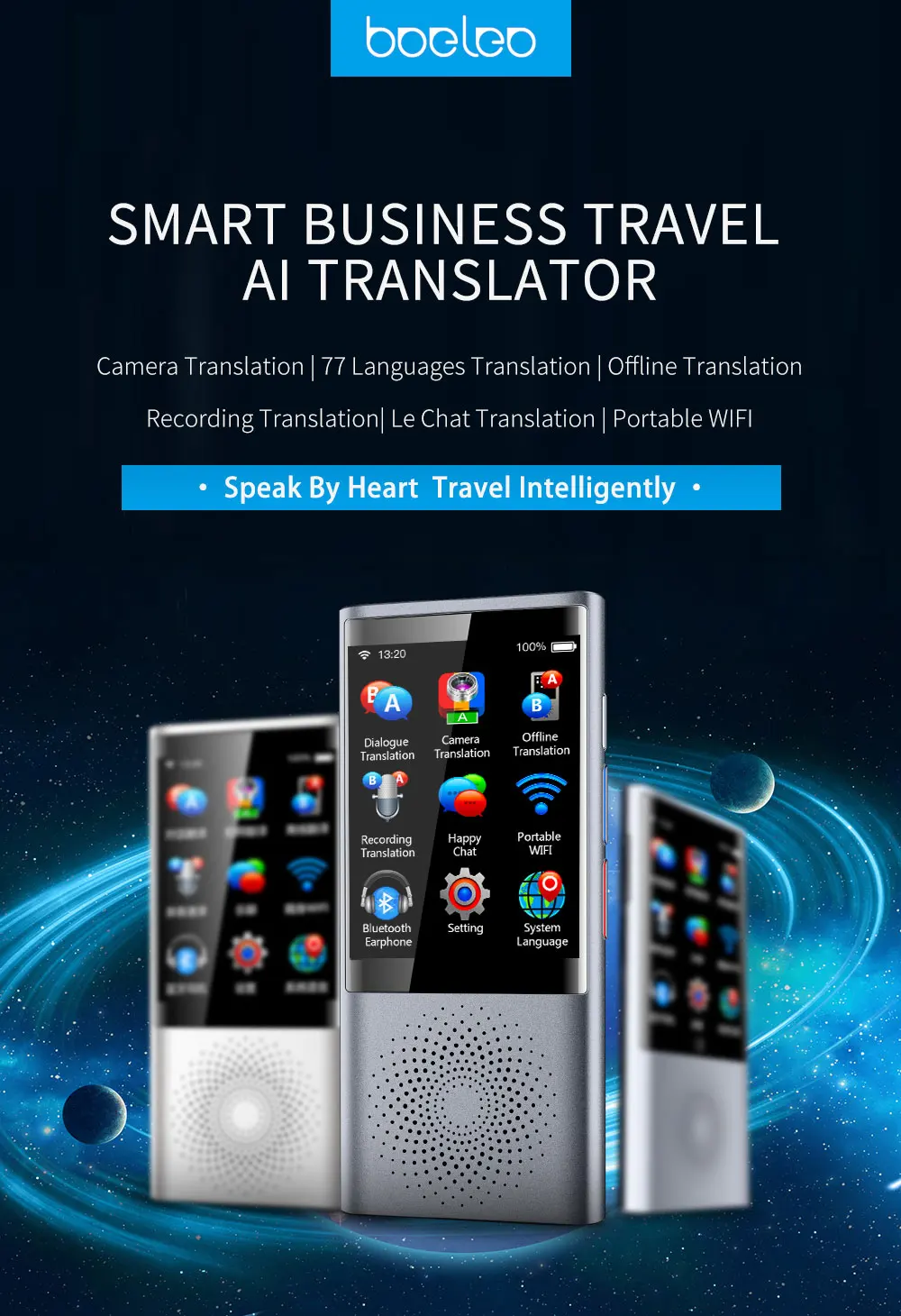 Boeleo W1 AI Voice Photo Translator 2," сенсорный экран 4G wifi 8 Гб памяти 2080 мАч 77 языков путешествия бизнес OTG перевод