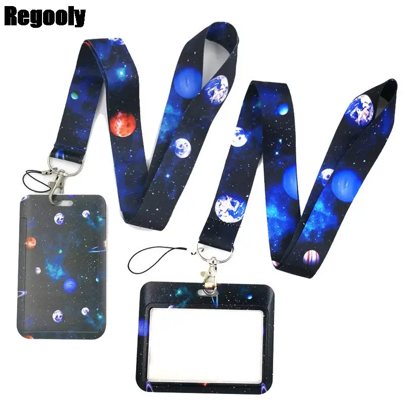 

Universe Moon Space Key lanyard Car KeyChain ID Card Pass Gym Mobile Phone Badge Kids Key Ring Holder Jewelry Decorations