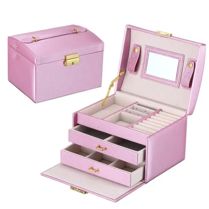 

Juelee High Quality Crocodile Pattern PU Leather Jewelry Boxes Three Double Drawer Jewelry Display Gift Box
