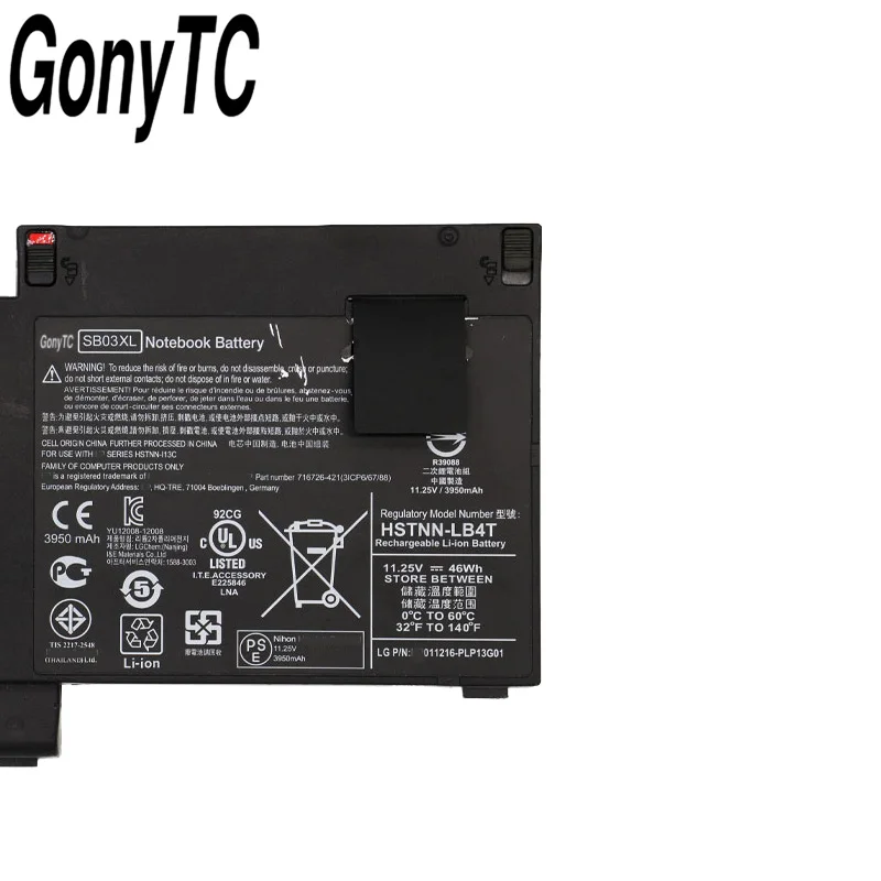 GONYTC 46Wh 11 25 V подлинный SB03XL Аккумулятор для HP EliteBook 820 G1 E7U25AA E7U25ET HSTNN-LB4T 716726-1C1 716726-421